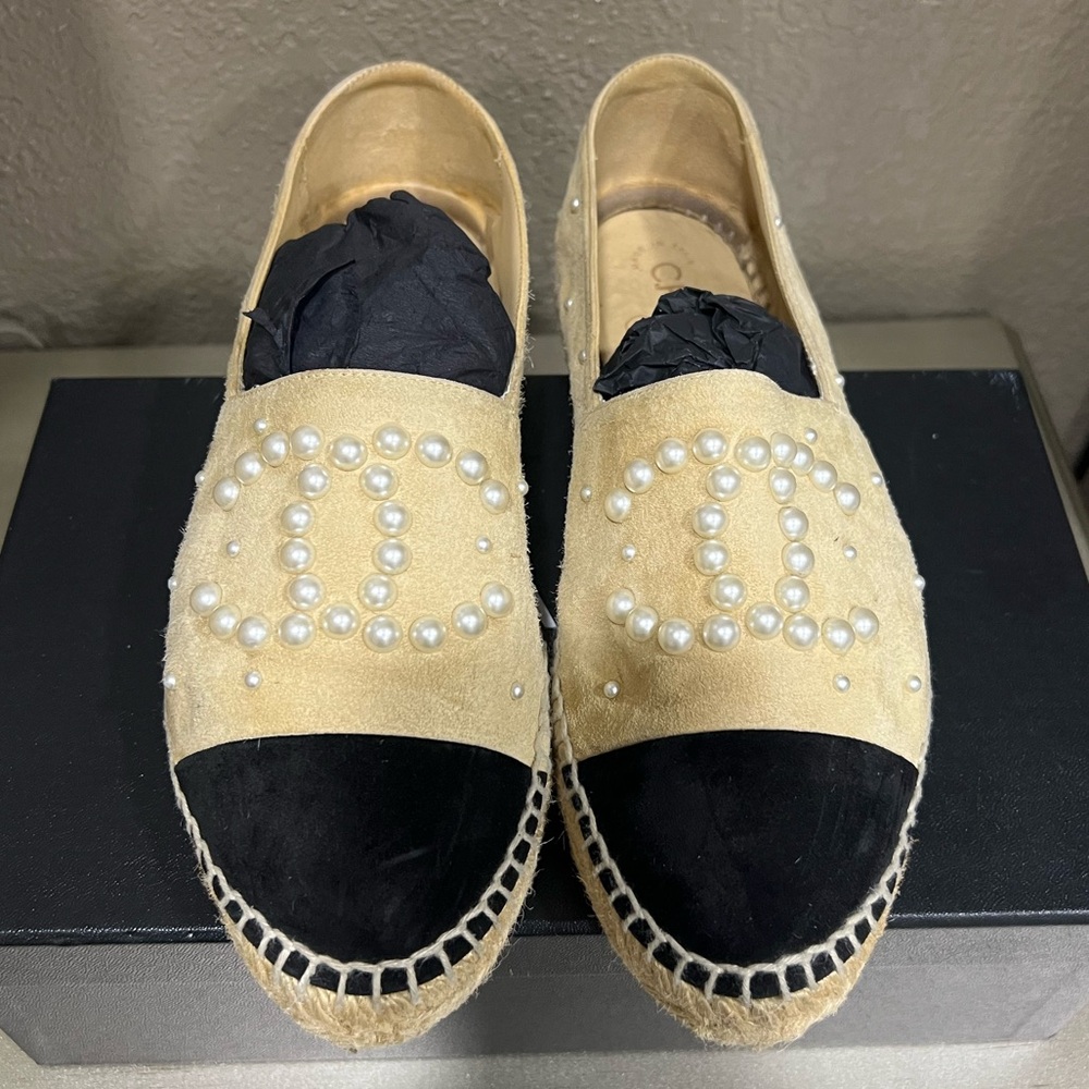 Chanel Women Espadrilles Beige Suede Size 38